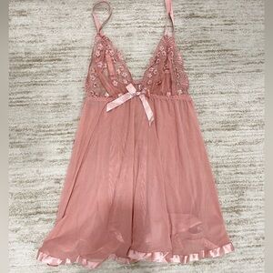 Vintage Pink Pleated Babydoll Lingerie Size 1x